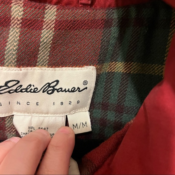 VTG Eddie Bauer Red Flannel Lined Chore Barn Coat Jacket Hooded Mens Size M - Picture 14 of 14